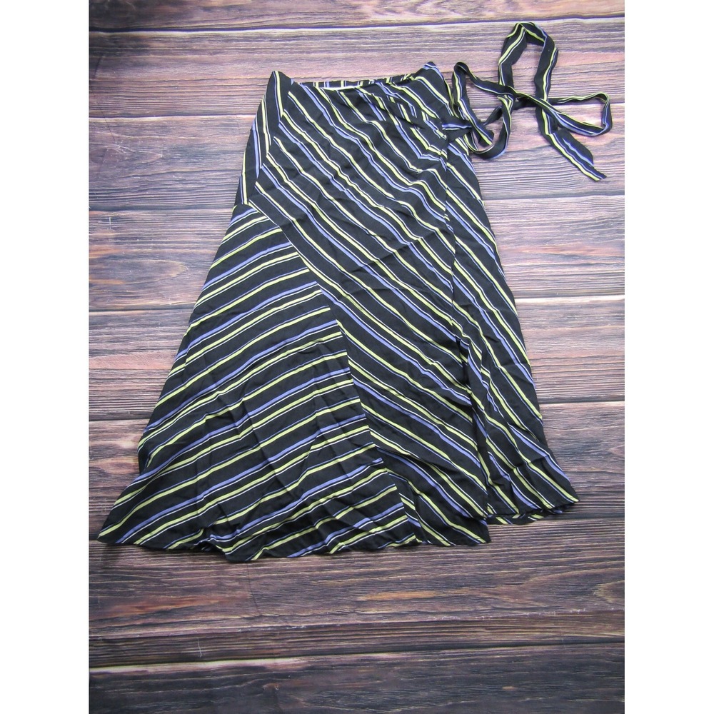 ASTR Womens Size Small Black Blue Striped Teegan Midi Skirt Preowned Wrap